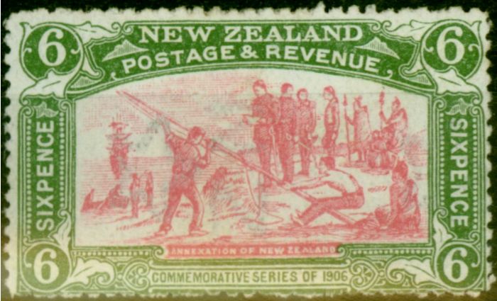 Collectible Postage Stamp from New Zealand 1906 6d Pink & Olive-Green SG373 Fine Mtd Mint