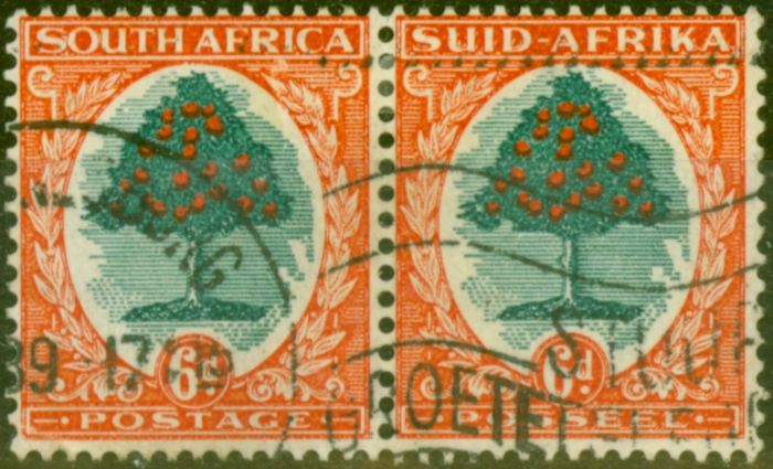 Rare Postage Stamp from South Africa 1937 6d Green & Vermilion SG61 (1) Fine Used (2)