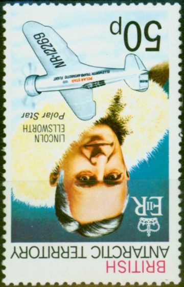 Valuable Postage Stamp B.A.T 1979 50p Lincoln Elsworth SG77aw Wmk Inverted V.F MNH