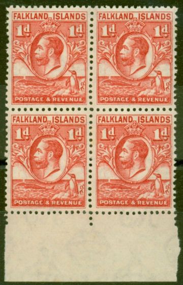 Valuable Postage Stamp from Falkland Islands 1936 1d Dp Red SG117a Line Perf Fine MNH Block of 4