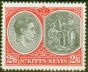 Valuable Postage Stamp from St Kitts  & Nevis 1943 2s6d Black & Scarlet SG76a V.F Very Lightly Mtd Mint