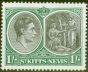 Old Postage Stamp from St Kitts  & Nevis 1950 1s Black & Green SG75cavar Break in Value Tablet & Inner Frame Circle at Left