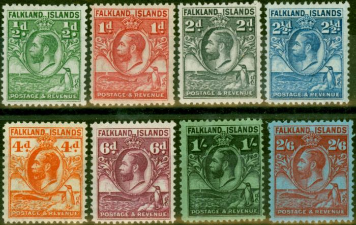 Rare Postage Stamp Falkland Islands 1929-32 Set of 8 to 2s6d SG116-123 V.F LMM
