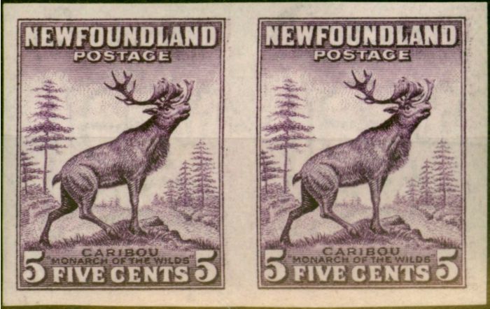 Valuable Postage Stamp from Newfoundland 1932 5c Maroon SG213a Imperf Pair Fine Lightly Mtd Mint