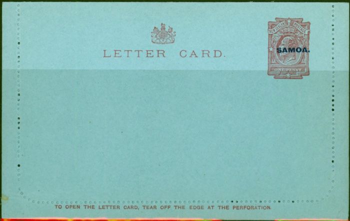 Samoa 1914 1d Reply Letter Card of N.Z Opt Samoa H&G A1 V.F & Attractive Scarce . King George V (1910-1936) Mint Stamps