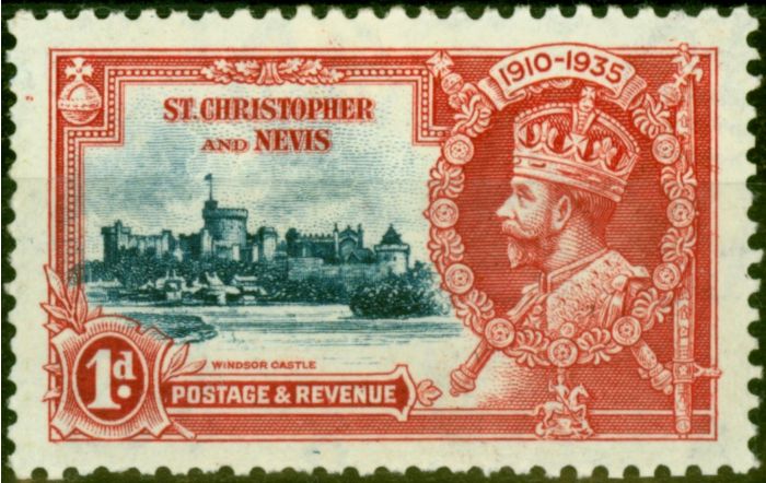 Collectible Postage Stamp from St Christopher & Nevis 1935 1d Dp Blue & Scarlet SG61k Kite & Vertical Log Fine Mtd Mint