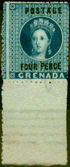 Valuable Postage Stamp from Grenada 1881 4d Blue SG26 Fine & Fresh Mtd Mint Bottom Marginal