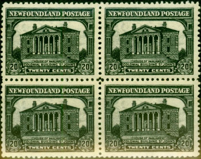 Rare Postage Stamp from Newfoundland 1931 20c Black SG187 V.F MNH & LMM Block of 4