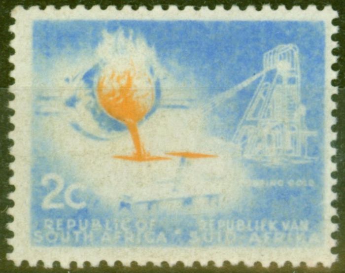 Valuable Postage Stamp from S.Africa 1963 2c Ultramarine & Yellow SG212var Very Dry Print  Missing Colours
