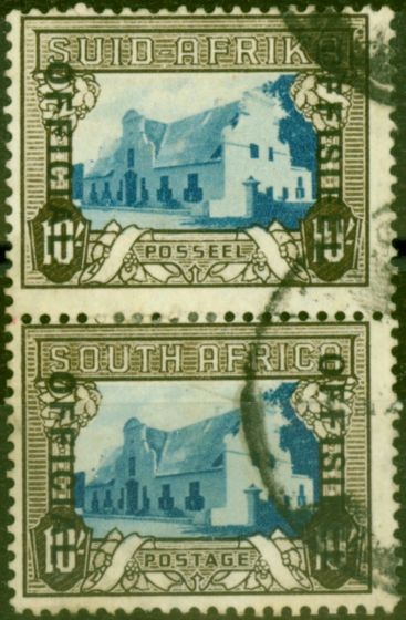 Rare Postage Stamp from South Africa 1940 10s Blue & Sepia SG029 Good Used Vertical Pair
