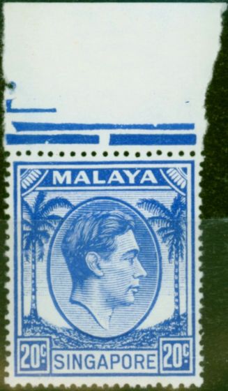 Valuable Postage Stamp from Singapore 1952 20c Bright Blue SG24a Very Fine MNH