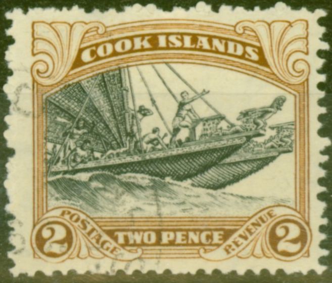 Old Postage Stamp from Cook Islands 1946 2d Black & Brown SG139 Fine Used