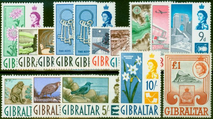 Old Postage Stamp Gibraltar 1960 Set of 15 SG160-173 Fine LMM