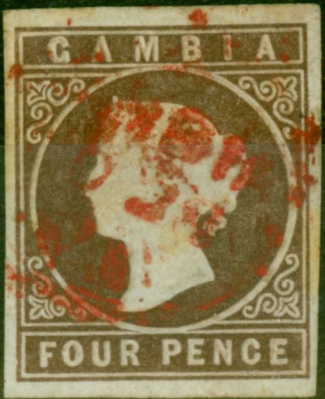 Rare Postage Stamp from Gambia 1869 4d Brown SG1 Good Used
