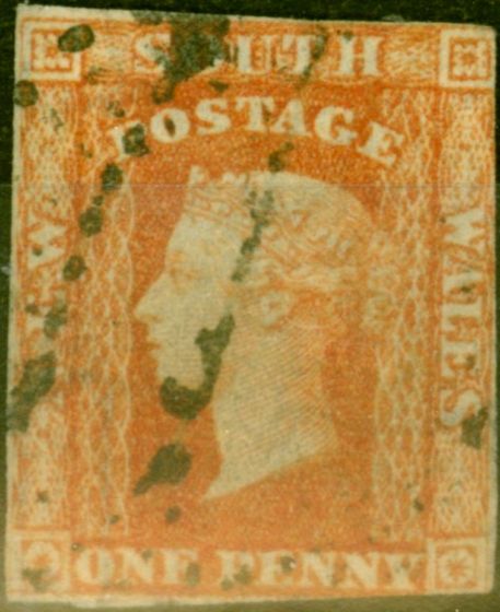 Old Postage Stamp from New South Wales 1856 1d Orange-Vermilion SG107 Good Used