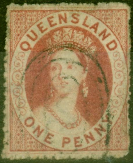 Valuable Postage Stamp from Queensland 1861 1d Carmine-Rose SG14 Fine Used