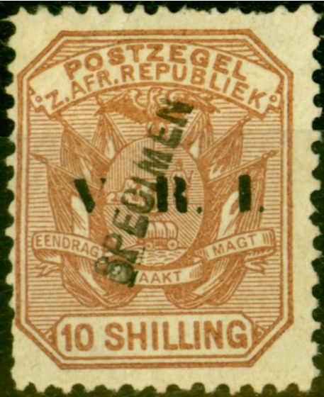 Old Postage Stamp from Transvaal 1900 10s Pale Chestnut Specimen SG236s Var No Stop After V Scarce Good Mtd Mint