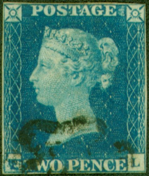 Valuable Postage Stamp from 1840 2d Blue Pl 2 Variety corrosion in the bottom left square Fine & Very Fresh Used