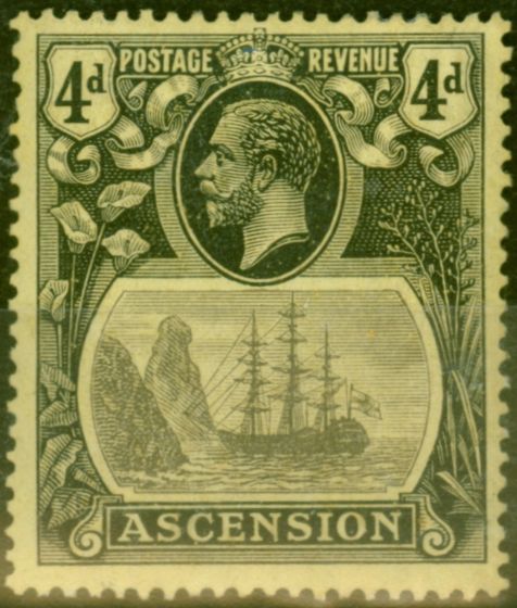Valuable Postage Stamp from Ascension 1924 4d Grey-Black & Black-Yellow SG15 Fine Lightly Mtd Mint