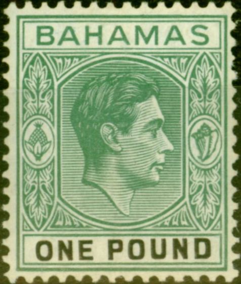 Collectible Postage Stamp from Bahamas 1938 £1 Deep Grey-Green & Black Thick Paper SG157 Fine Mtd Mint