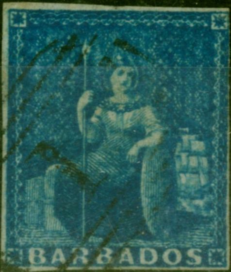 Valuable Postage Stamp Barbados 1855 (1d) Deep Blue SG10 Good Used