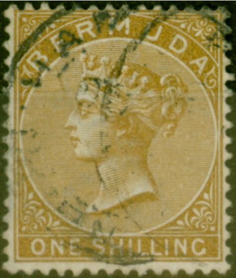 Rare Postage Stamp from Bermuda 1893 1s Yellow-Brown SG29 Fine Used