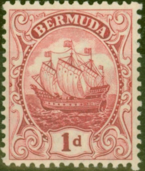 Old Postage Stamp from Bermuda 1924 1d Carmine SG78a (I) V.F Very Lightly Mtd Mint