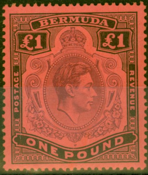 Collectible Postage Stamp from Bermuda 1938 £1 Purple & Black-Red SG121 Fine Mtd Mint