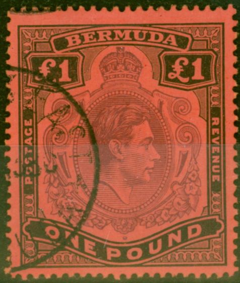 Collectible Postage Stamp from Bermuda 1938 £1 Purple & Black-Red SG121 V.F.U