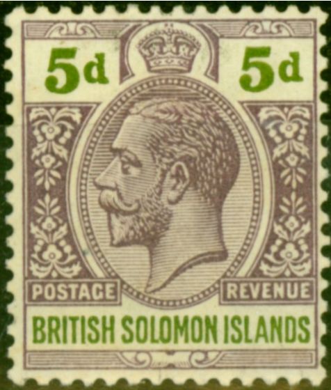 Valuable Postage Stamp from British Solomon Islands 1914 5d Dull Purple & Olive-Green SG30 Fine Lightly Mtd Mint