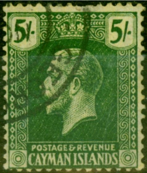 Rare Postage Stamp from Cayman Islands 1921 5s Green-Pale Yellow SG64a Good Used