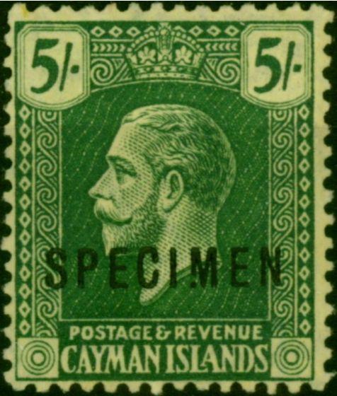 Cayman Islands 1921 5s Yellow-Green Pale Yellow Specimen SG64s Fine LMM  King George V (1910-1936) Rare Stamps