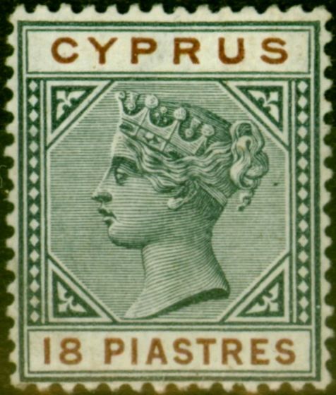 Old Postage Stamp from Cyprus 1894 18pi Greyish Slate-Brown SG48 V.F Very Lightly Mtd Mint