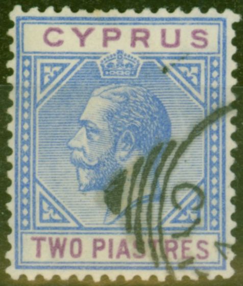 Old Postage Stamp from Cyprus 1921 2pi Blue & Purple SG92 V.F.U