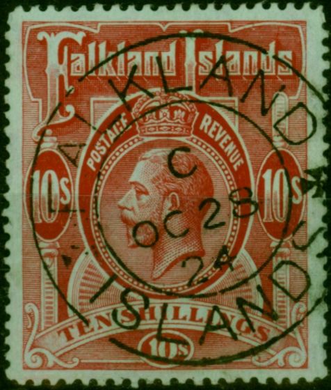 Falkland Islands 1914 10s Red-Green SG68 Superb Used King George V (1910-1936) Old Stamps