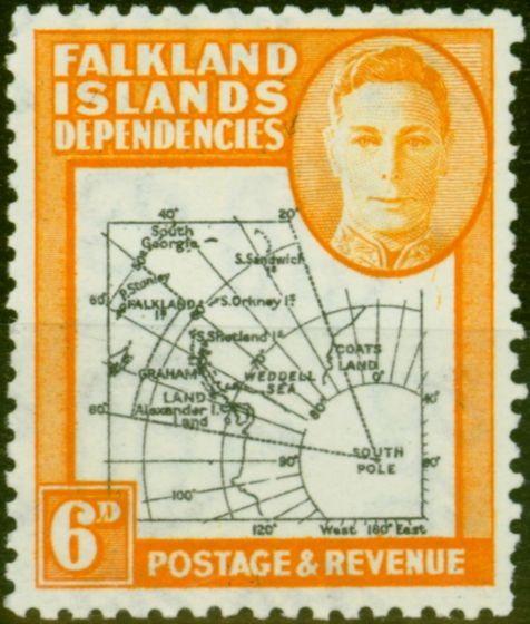 Valuable Postage Stamp Falkland Islands Deps 1946 6d Black & Orange SGG6a 'Gap in 80th Parallel' Fine MNH
