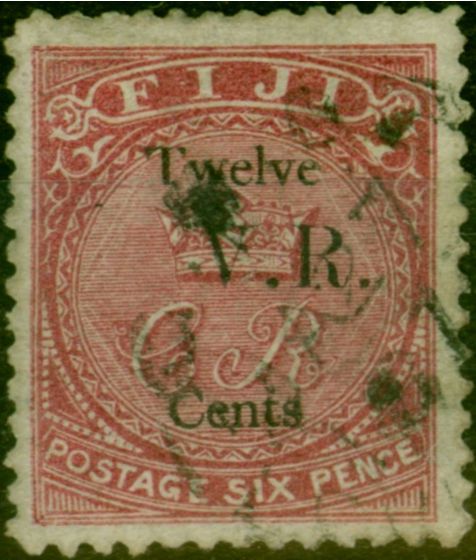 Rare Postage Stamp from Fiji 1874 12c on 6d Rose SG21 Fine Used