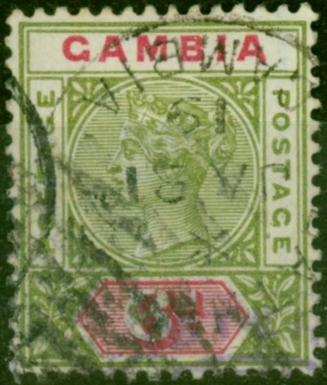 Valuable Postage Stamp Gambia 1898 6d Olive-Green & Carmine SG43 Good Used