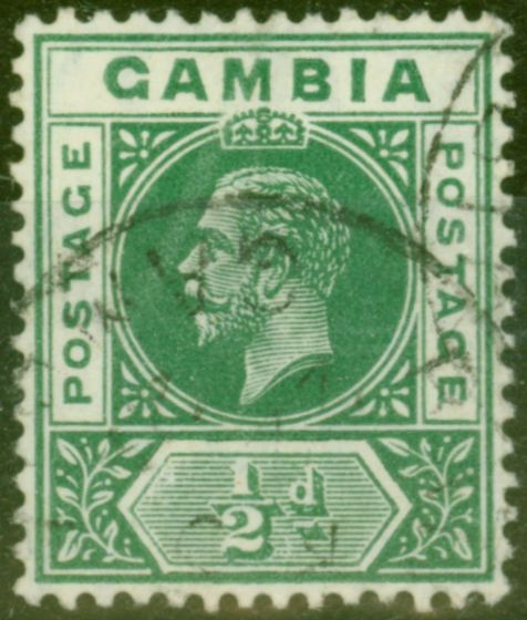 Rare Postage Stamp from Gambia 1912 1/2d Dp Green SG86var Deformed B in GAMBIA V.F.U