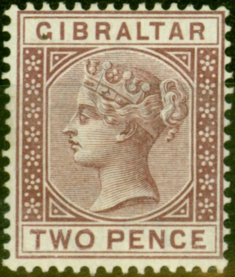 Rare Postage Stamp from Gibraltar 1886 2d Purple-Brown SG10 Very Fine Lightly Mtd Mint