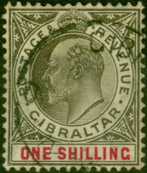 Old Postage Stamp Gibraltar 1905 1s Black & Carmine SG61 V.F.U
