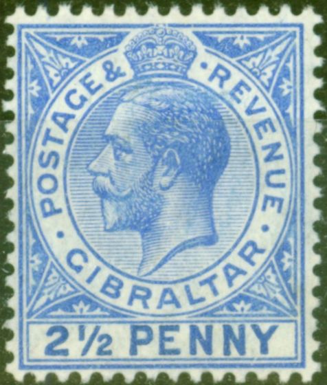 Collectible Postage Stamp from Gibraltar 1912 2 1/2d Deep Bright Blue SG79 Fine Lightly Mtd Mint