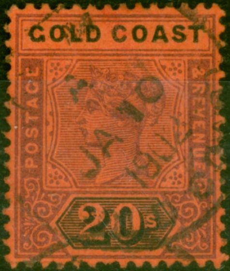 Old Postage Stamp Gold Coast 1894 20s Dull Mauve & Black-Red SG25 Fine Used (2)