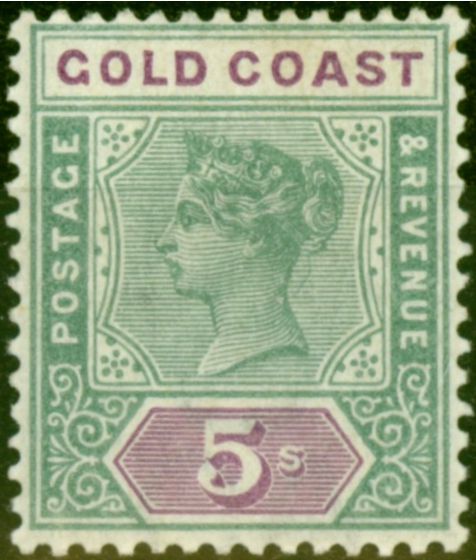 Valuable Postage Stamp from Gold Coast 1900 5s Green & Mauve SG33 Fine Mtd Mint