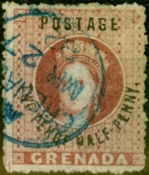 Old Postage Stamp from Grenada 1881 2 1/2d Rose-Lake SG22d PENCF Error V.F.U CDS