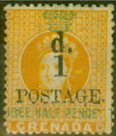 Valuable Postage Stamp from Grenada 1886 1d on 1 1/2d Orange SG37 Fine Mtd Mint Stamp