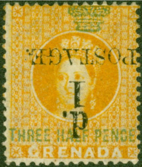 Grenada 1886 1d on 1 1/2d Orange SG37a 'Surcharge Inverted' Fine & Fresh MM 