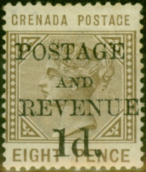 Rare Postage Stamp Grenada 1891 1d on 8d Grey-Brown SG46 Fine MM