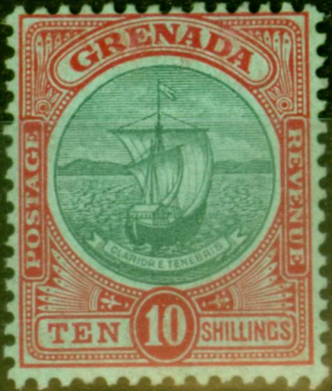Rare Postage Stamp from Grenada 1908 10s Green & Red-Green SG83 V.F Mtd Mint