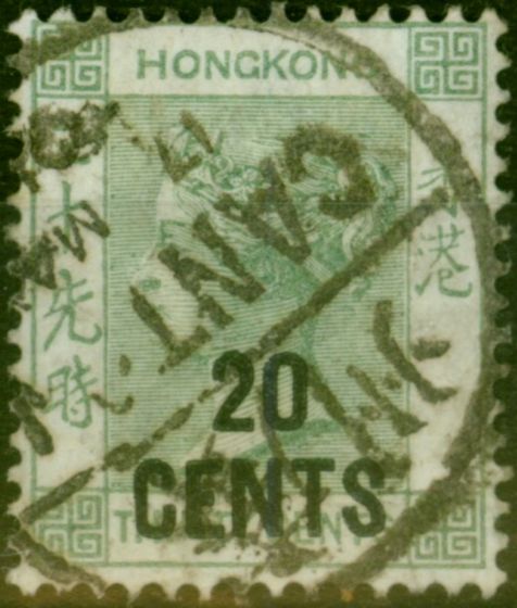 Rare Postage Stamp from Hong Kong 1892 20c on 30c Grey-Green SG45a Good Used